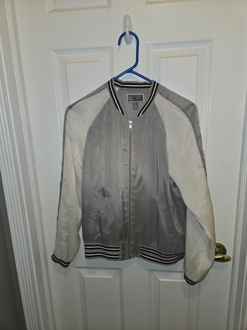 Chelsea 28 Women's Two-Tone Satin Bomber Jacket - Gray/Cream